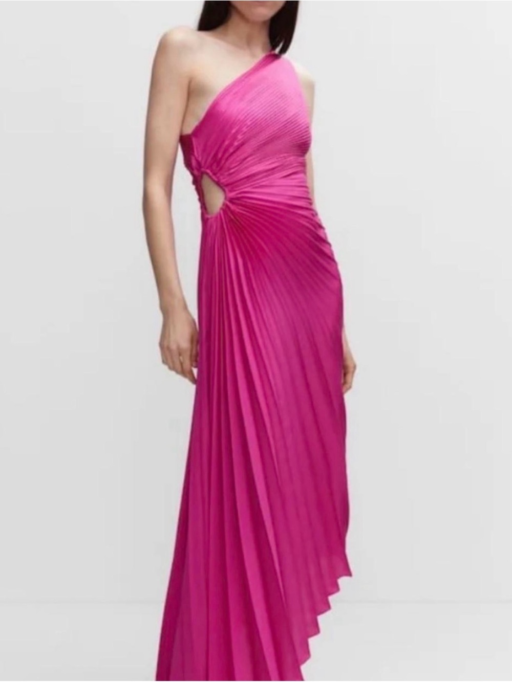 Astr One-Shoulder Cutout Pleated Maxi Dress in Fuchsia